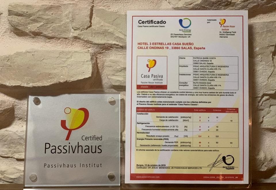 Certificado Passivhaus Hotel Casa Sueño