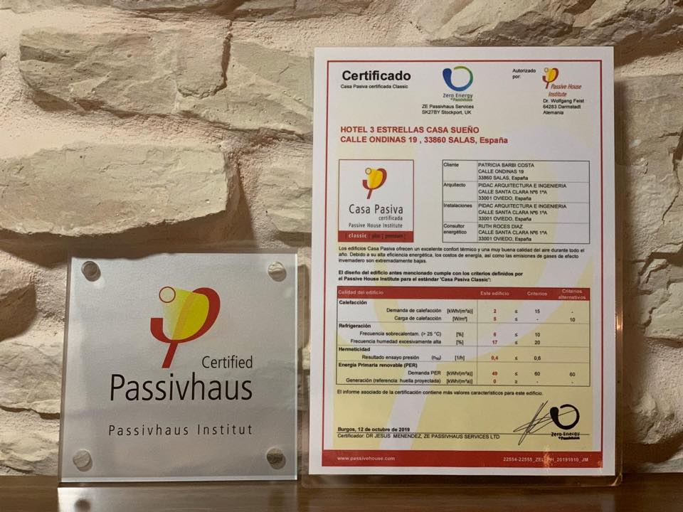 Certificado Passivhaus Hotel Casa Sueño
